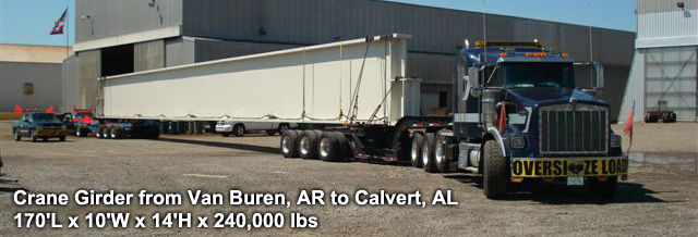 Crane Girder from Van Buren, AR to Calvert, AL 170'L x 10'W x 14'H x 240,000 lbs
