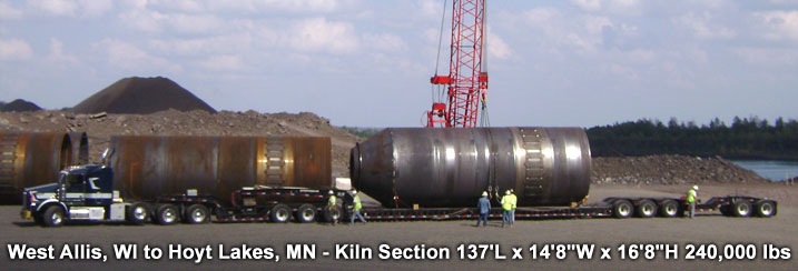 West Allis, WI to Hoyt Lakes, MN - Kiln Section 137'L x 14'8"W x 16'8"H 240,000 lbs